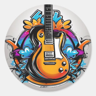 Psychedelic gitaar T-shirt Ronde Sticker
