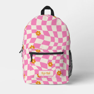Psychedelic Groovy Daisy Checkerboard, Y2K 90s Bedrukte Rugzak