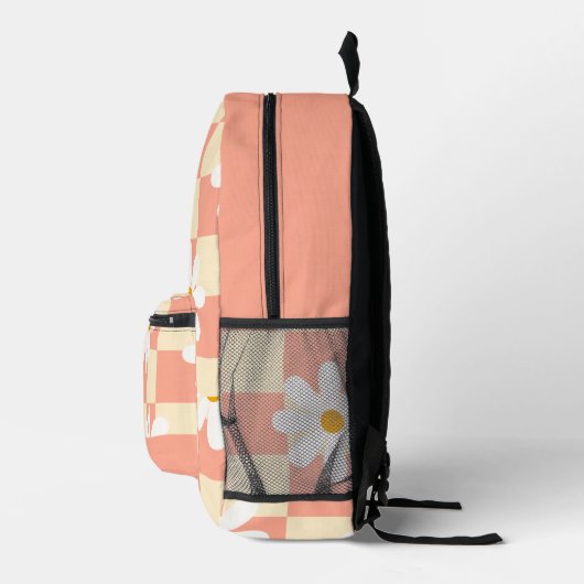 Psychedelic Groovy Daisy Floral Checkerboard Bedrukte Rugzak (Rechts)