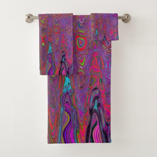 Psychedelic Groovy Magenta Retro Atomic Waves Bad Handdoek (Insitu)
