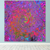 Psychedelic Groovy Magenta Retro Liquid Swirl Canvas Afdruk (Insitu (Houten vloer))