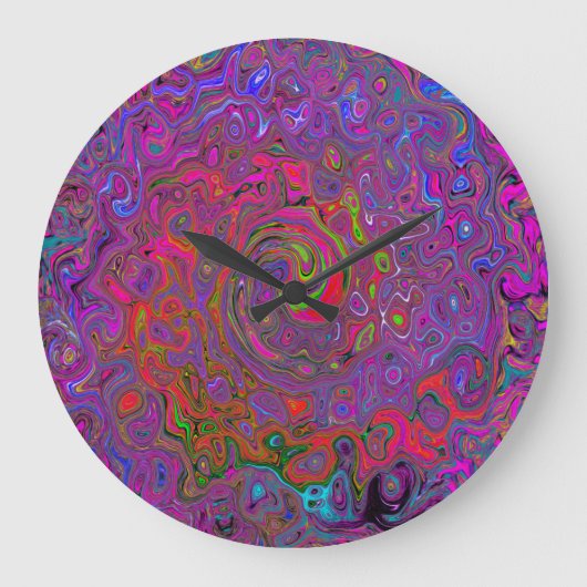 Psychedelic Groovy Magenta Retro Liquid Swirl Grote Klok (Voorkant)