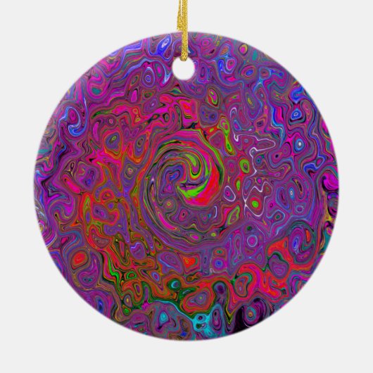 Psychedelic Groovy Magenta Retro Liquid Swirl Keramisch Ornament (Achterkant)