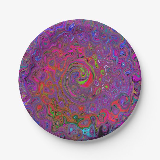 Psychedelic Groovy Magenta Retro Liquid Swirl Papieren Bordje (Voorkant)