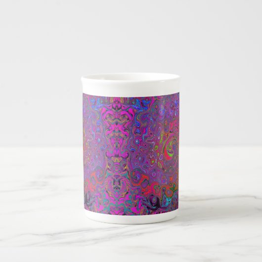 Psychedelic Groovy Magenta Retro Liquid Swirl Porselein Kop (Voorkant)