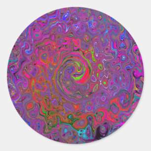 Psychedelic Groovy Magenta Retro Liquid Swirl Ronde Sticker