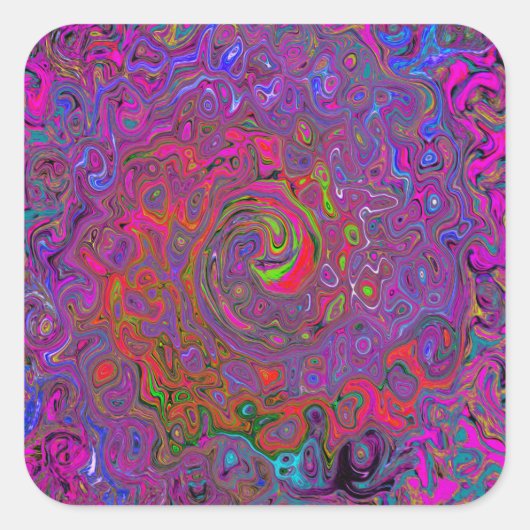 Psychedelic Groovy Magenta Retro Liquid Swirl Vierkante Sticker (Voorkant)