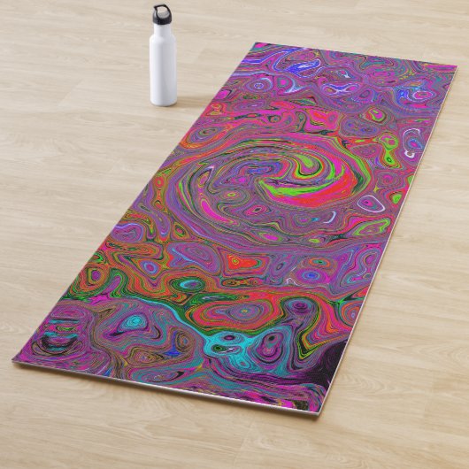 Psychedelic Groovy Magenta Retro Liquid Swirl Yogamat (In situ)