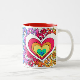 Psychedelic Groovy Peace Sign & Heart Love Mok