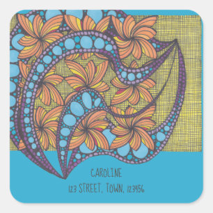 Psychedelic, groovy, psychedelic, blauw, jouw naam vierkante sticker