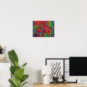 Psychedelic Groovy Red en groene wilde bloemen Poster (Thuiskantoor)