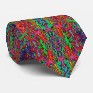 Psychedelic Groovy Red en groene wilde bloemen Stropdas