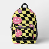 Psychedelic Groovy Smiley Checkerboard, Y2K 90s Bedrukte Rugzak (Voorkant)