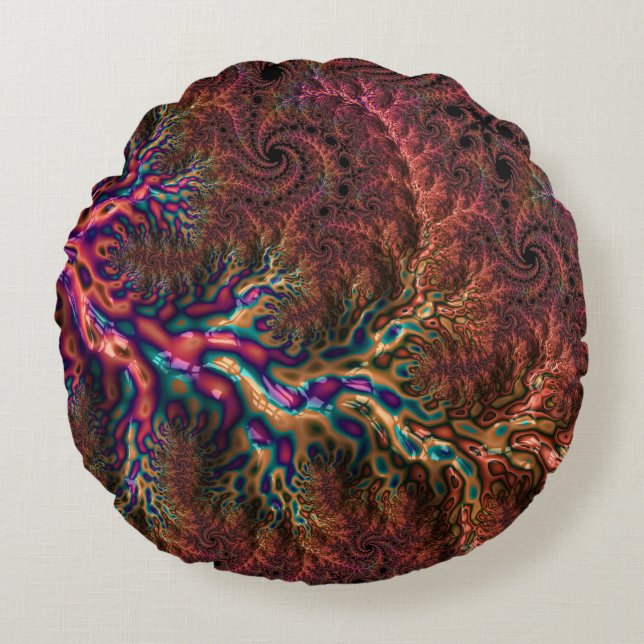 Psychedelic Groovy Trippy Funky Kleurrijke Fractal Rond Kussen (Voorkant)