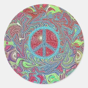 Psychedelic Groovy Trippy Peace Sign Ronde Sticker