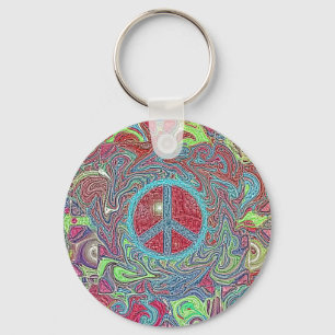 Psychedelic Groovy Trippy Peace Sign Sleutelhanger