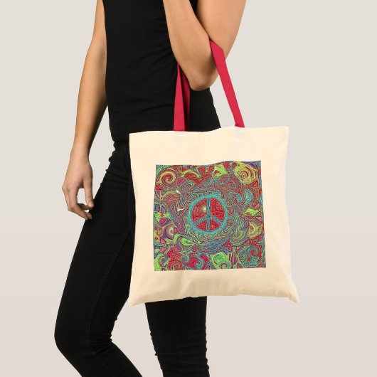 Psychedelic Groovy Trippy Peace Sign Tote Bag (Voorkant (product))