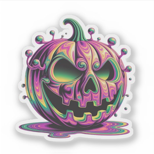 Psychedelic Grumpy Pumpkin Halloween Sticker (Voorkant)