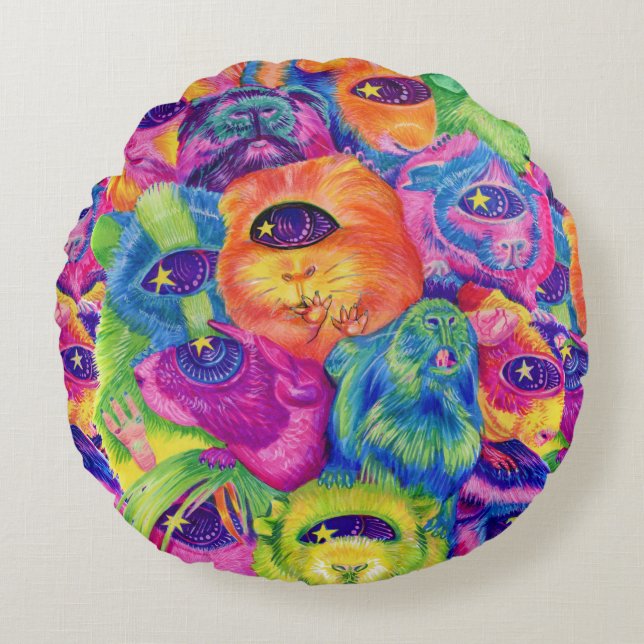 Psychedelic Guinea Pig Pillow Rond Kussen (Voorkant)