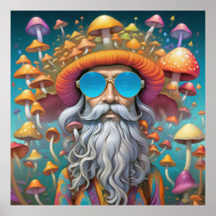 Psychedelic Guru Trippy Hippie Mushroom Poster