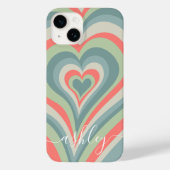 Psychedelic Hearts Calligraphy Script Name Blue Case-Mate iPhone Case (Achterkant)