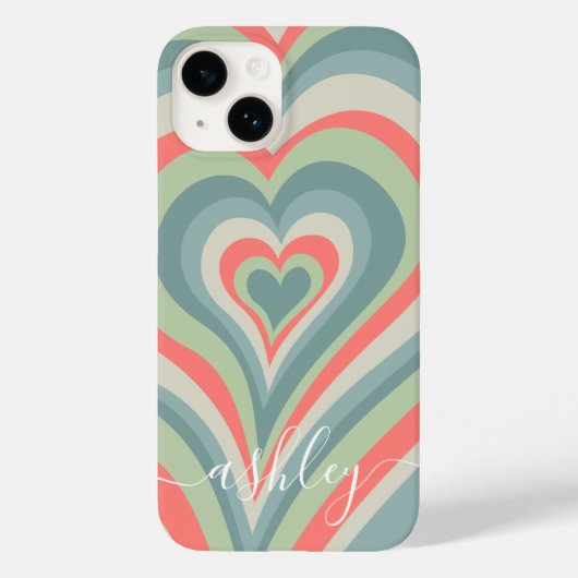 Psychedelic Hearts Calligraphy Script Name Blue Case-Mate iPhone Case (Achterkant)