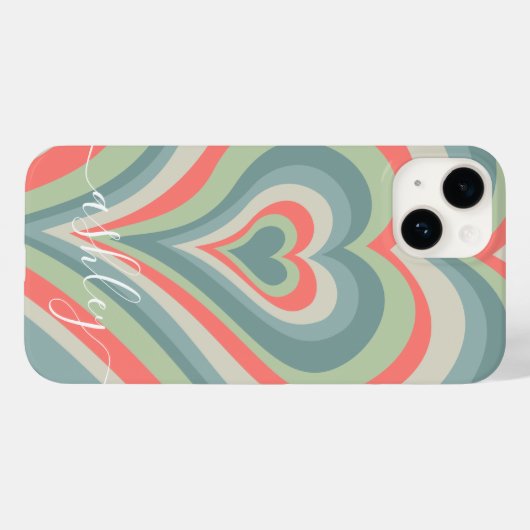 Psychedelic Hearts Calligraphy Script Name Blue Case-Mate iPhone Case (Achterkant (horizontaal))