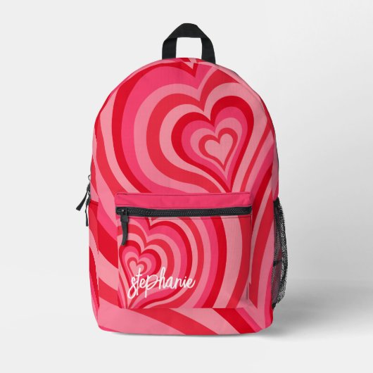 Psychedelic Hearts Calligraphy Script Name Pinks Bedrukte Rugzak (Voorkant)