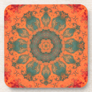 Psychedelic Hippie Blauwgroen Sinaasappel en rood Bier Onderzetter