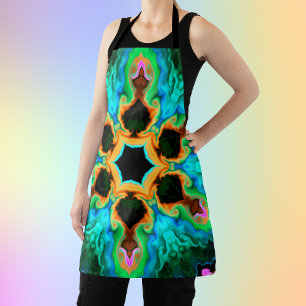 Psychedelic Hippie Blauwgroen Sinaasappel en zwart Schort