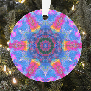 Psychedelic Hippie Blue Pink en Yellow Ornament