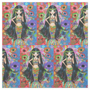Psychedelic Hippie Chick Mermaid Peace Sign Groovy Stof