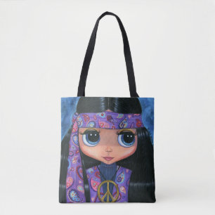 Psychedelic Hippie Chick Paarse Paisley 1960 Tote Bag