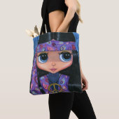 Psychedelic Hippie Chick Paarse Paisley 1960 Tote Bag (Dichtbij)