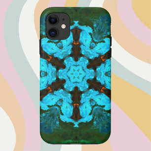 Psychedelic Hippie Flower Blue en Green iPhone 11 Hoesje