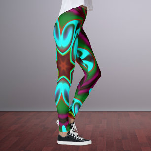 Psychedelic Hippie Flower Blue Green en Paars Leggings