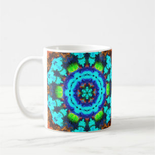 Psychedelic Hippie Flower Blue Oranje en Green Koffiemok