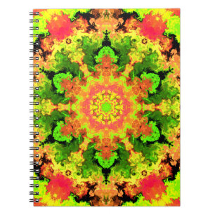 Psychedelic Hippie Flower Green Oranje en Red Notitieboek