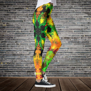 Psychedelic Hippie Flower Green Sinaasappel and Ye Leggings