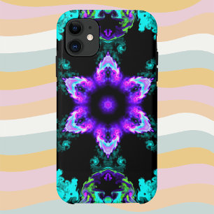 Psychedelic Hippie Flower Paars Blauwgroen en Blac iPhone 11 Hoesje