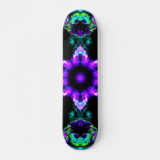 Psychedelic Hippie Flower Paars Blauwgroen en Blac Skateboard (Voorkant)