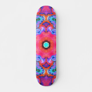 Psychedelic Hippie Flower Pink Blue en Oranje Skateboard