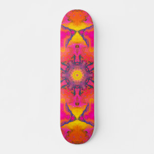 Psychedelic Hippie Flower Pink Paars and Yellow Skateboard