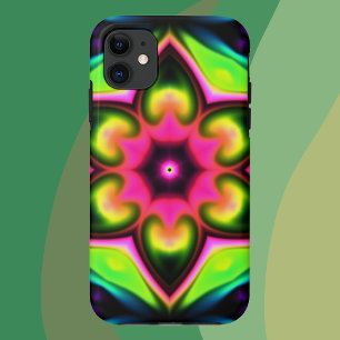 Psychedelic Hippie Flower Pink Yellow en Green iPhone 11 Hoesje