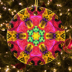 Psychedelic Hippie Flower Pink Yellow en Green Keramisch Ornament