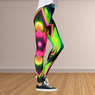 Psychedelic Hippie Flower Pink Yellow en Green Leggings