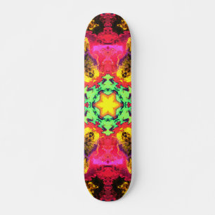 Psychedelic Hippie Flower Pink Yellow en Green Skateboard