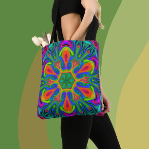 Psychedelic Hippie Flower Rainbow Draagtas