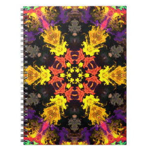 Psychedelic Hippie Flower Red Yellow en Paars Notitieboek