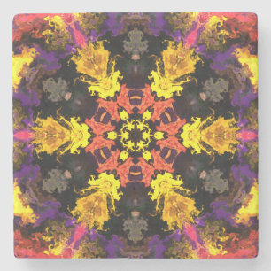 Psychedelic Hippie Flower Red Yellow en Paars Stenen Onderzetter